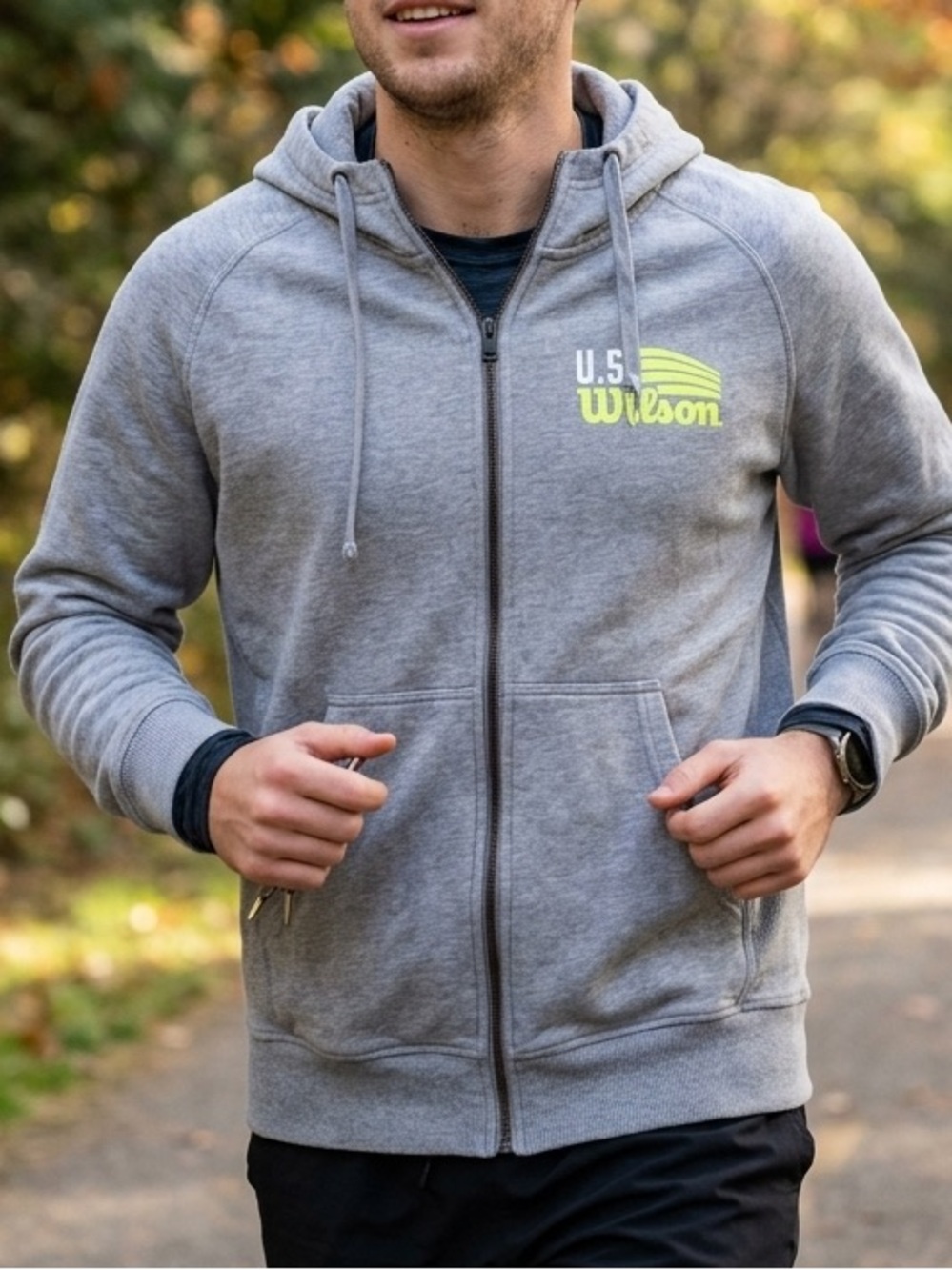 Wilson Gray Full-Zip Hoodie with Neon Yellow US Logo! QUALITY AMAZING!!! L